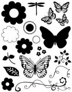 tampon fleurs papillons