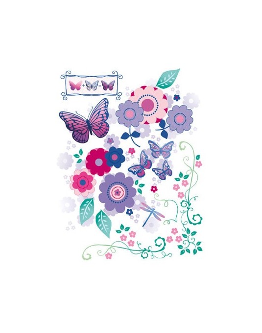 tampon fleurs papillons