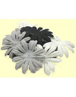 Grandes fleurs noirs, gris,blanc