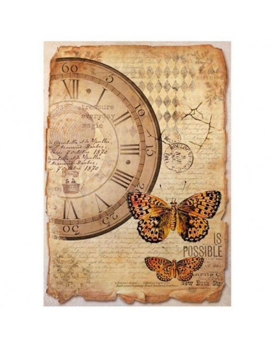 papier riz horloge papillon