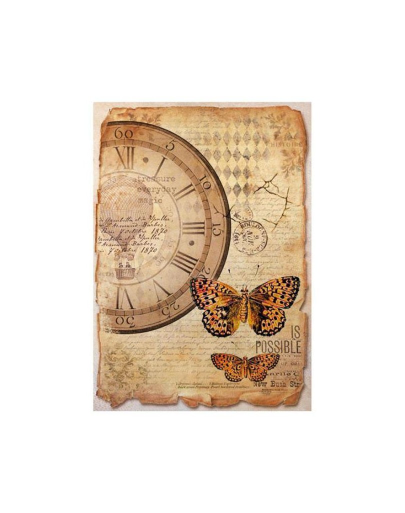 papier riz horloge papillon